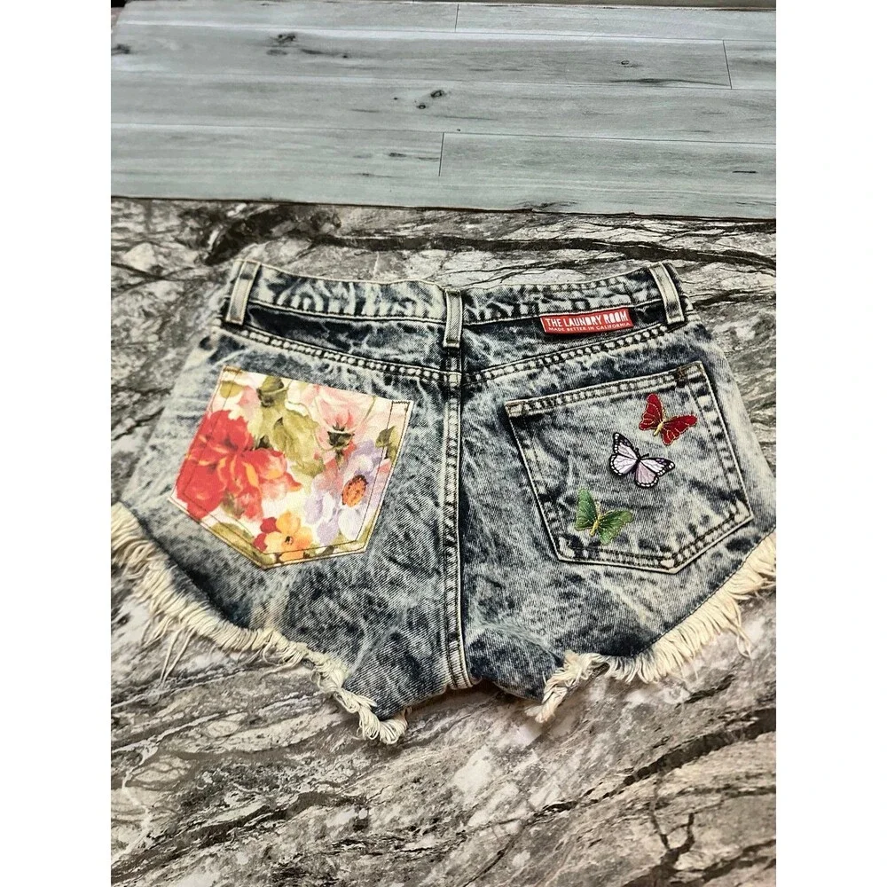 The Laundry Room Acid-Wash Distressed Jean Shorts - Black, White